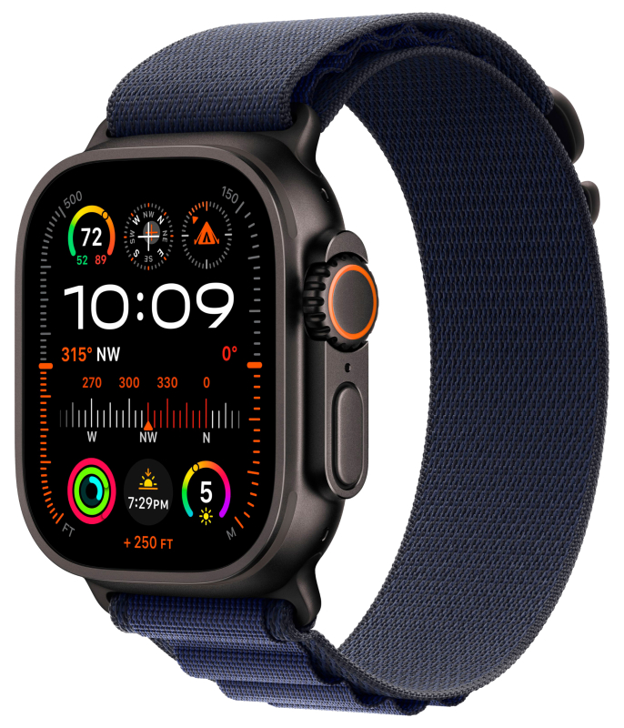 Фото Apple Watch Ultra 2 GPS + Cellular, 49 мм, корпус из черного титана, ремешок Alpine темно-синего цвета, размер L Фото Apple Watch Ultra 2 GPS + Cellular, 49 мм, корпус из черного титана, ремешок Alpine темно-синего цвета, размер L