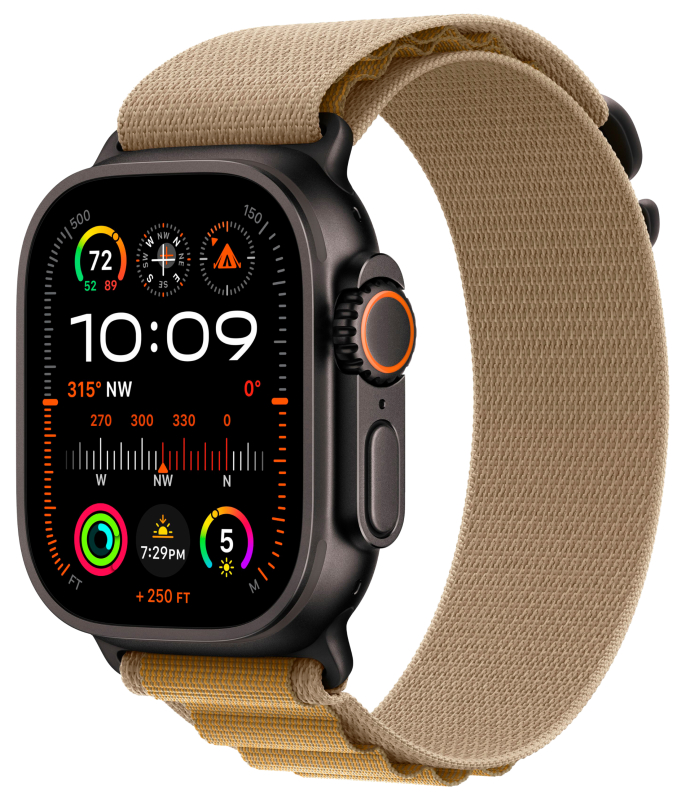 Фото Apple Watch Ultra 2 GPS + Cellular, 49 мм, корпус из черного титана, ремешок Alpine цвета «загар», размер M Фото Apple Watch Ultra 2 GPS + Cellular, 49 мм, корпус из черного титана, ремешок Alpine цвета «загар», размер M